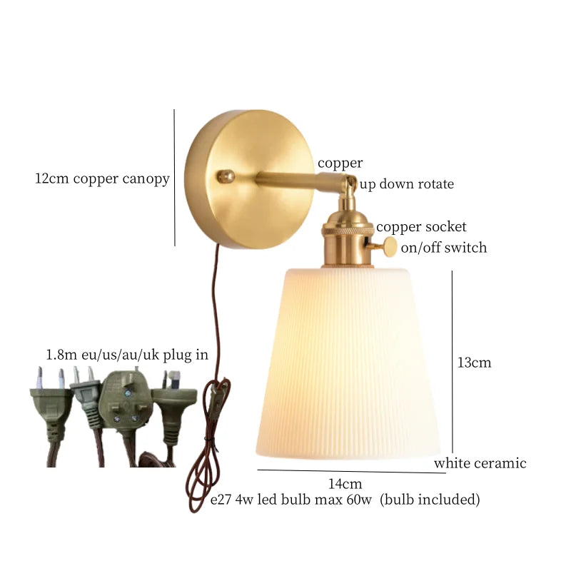 Afralia™ Ceramic LED Wall Sconce Light with Pull Chain Switch