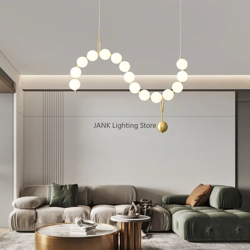 Afralia™ Pearl Pendant Chandelier | Luxury Designer LED Magic Bean Necklace Lamp