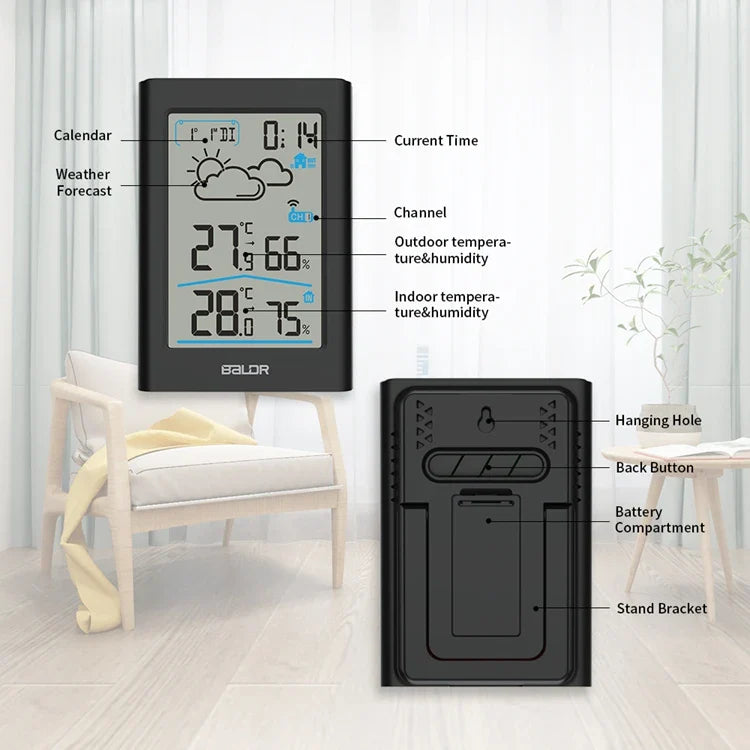 Afralia™ Wireless Weather Station Hygrometer Thermometer with Alarm Clock and Forecast