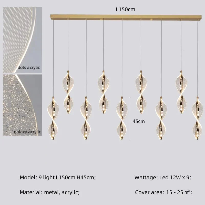 Afralia™ Spiral Gold LED Chandelier Acrylic Pendant Lights for Modern Bedside Stairs