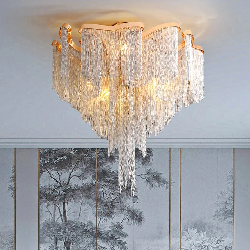 Afralia™ Modern Tassels Chain Chandelier Light for Living Room Bedroom Kitchen Villa