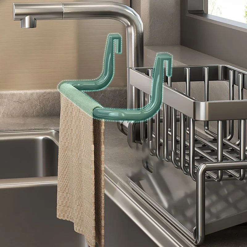 Afralia™ Stainless Steel Kitchen Sink Shelf & Sponge Holder Towel Organizer Basket