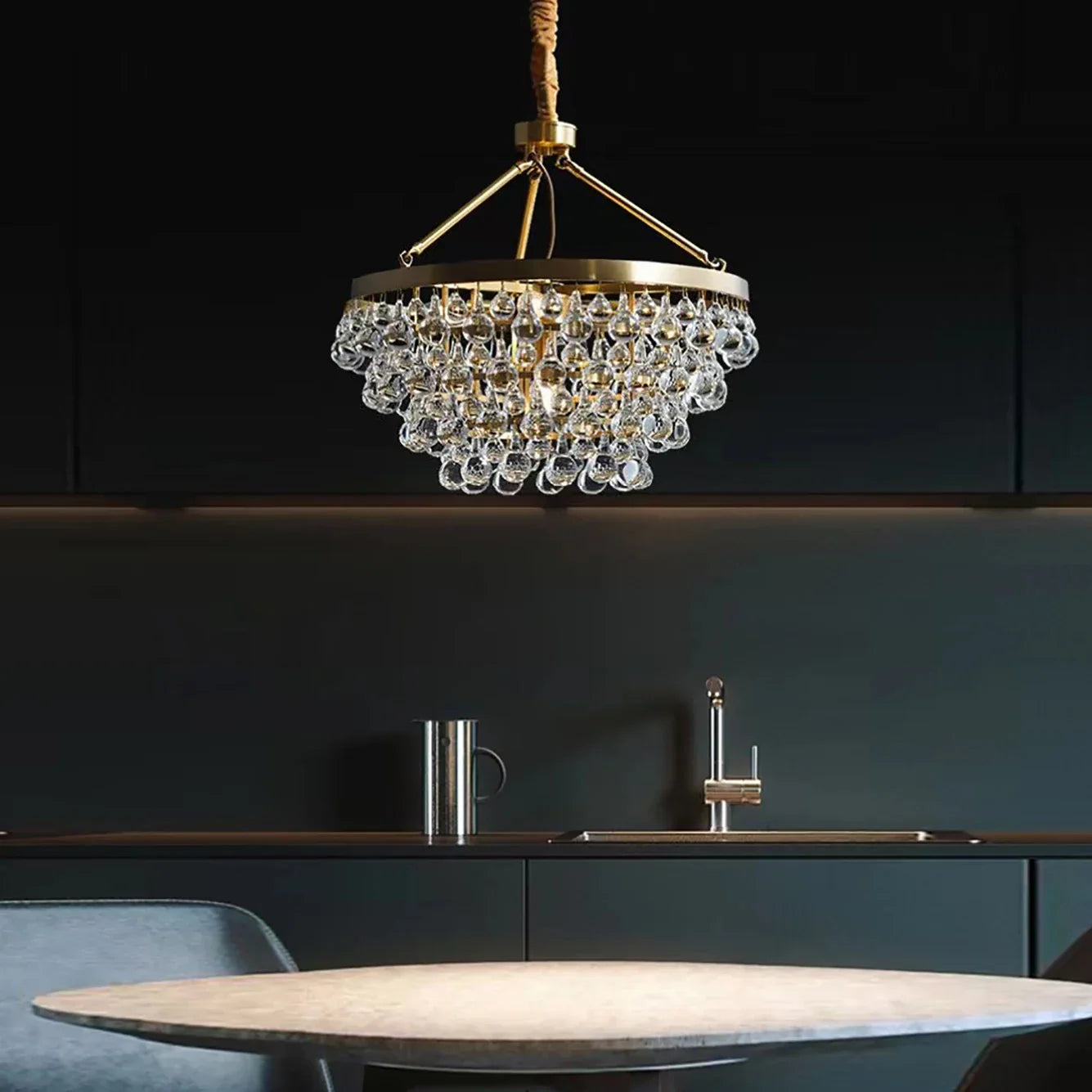 Afralia™ Crystal Bead Ceiling Pendant Lights - Retro Luxury Gold Home Decor Lighting