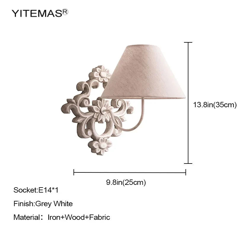 Afralia™ White Wooden Wall Light with Fabric Shade for Bedroom and Living Room