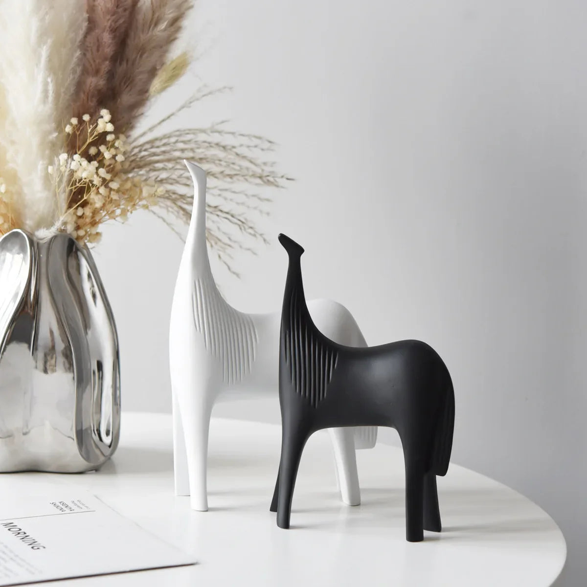 Afralia™ Black & White Horse Abstract Ornaments for Home Decor