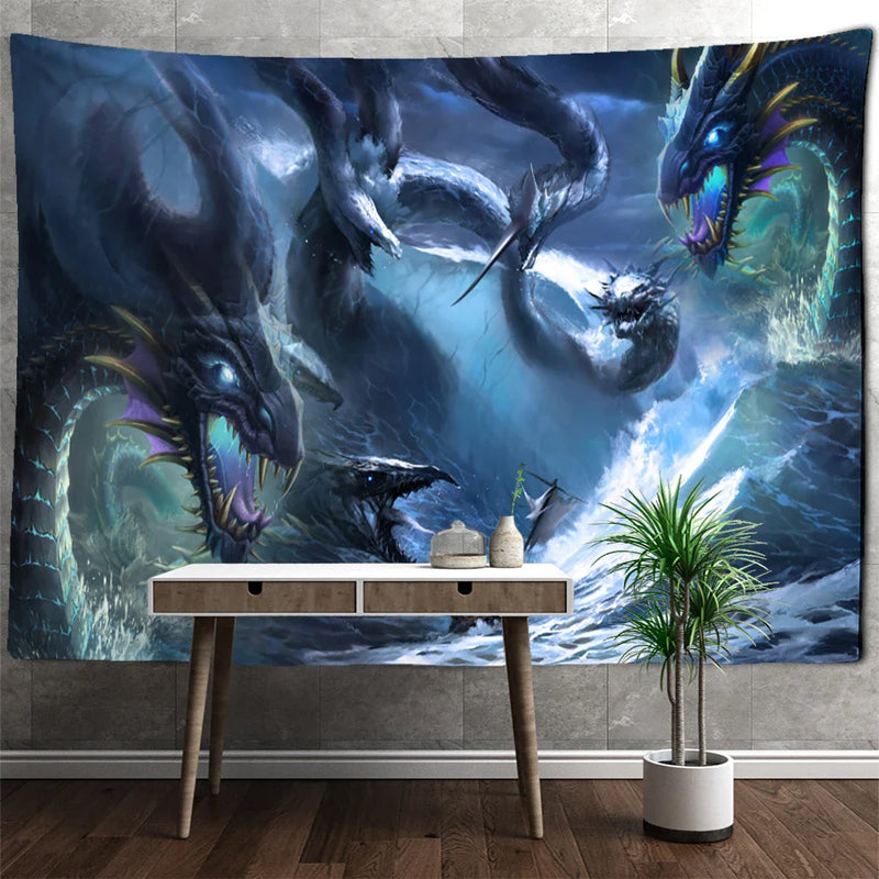 Afralia™ Golden Dragon Totem Carving Tapestry: Mysterious Psychedelic Wall Hanging