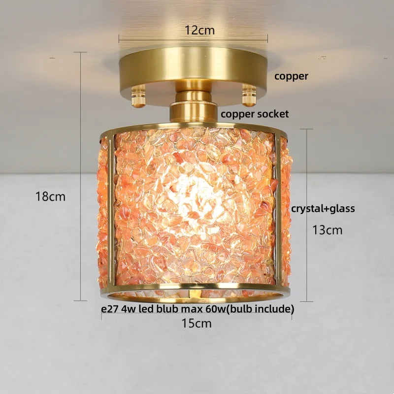 Afralia™ Handcrafted Glass Crystal Copper Ceiling Light Fixture for Dining Bedroom Kitchen