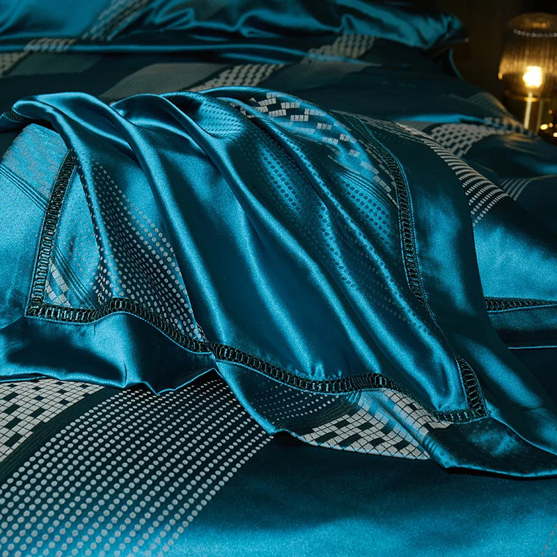 Afralia™ 1000TC Egyptian Cotton Satin Jacquard Patchwork Bedding Set - Full Queen King Size