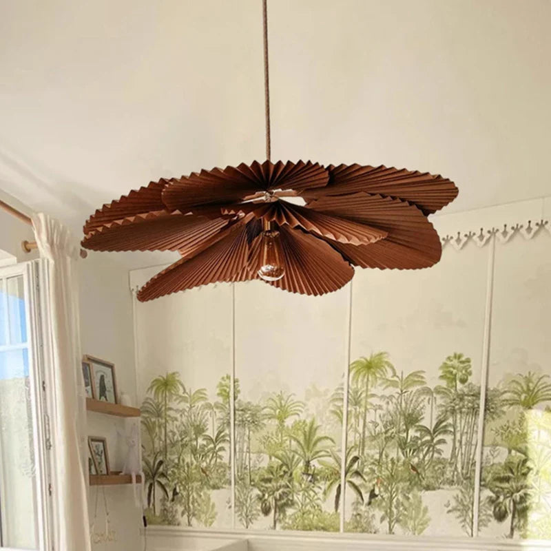 Afralia™ Wabi Sabi Fan Chandelier Pendant Light: Japanese Inspired Handmade Retro Leaves Design