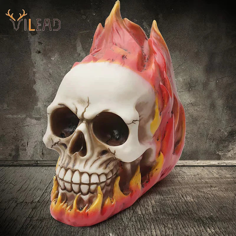 Afralia™ Flame Skull Resin Statue - Halloween Horror Party Decor & Interior Ornament