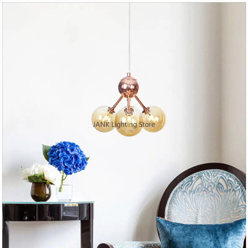 Afralia™ Multi-Head Chrome Chandelier Rose Gold LED Suspension Light for Interior Decor