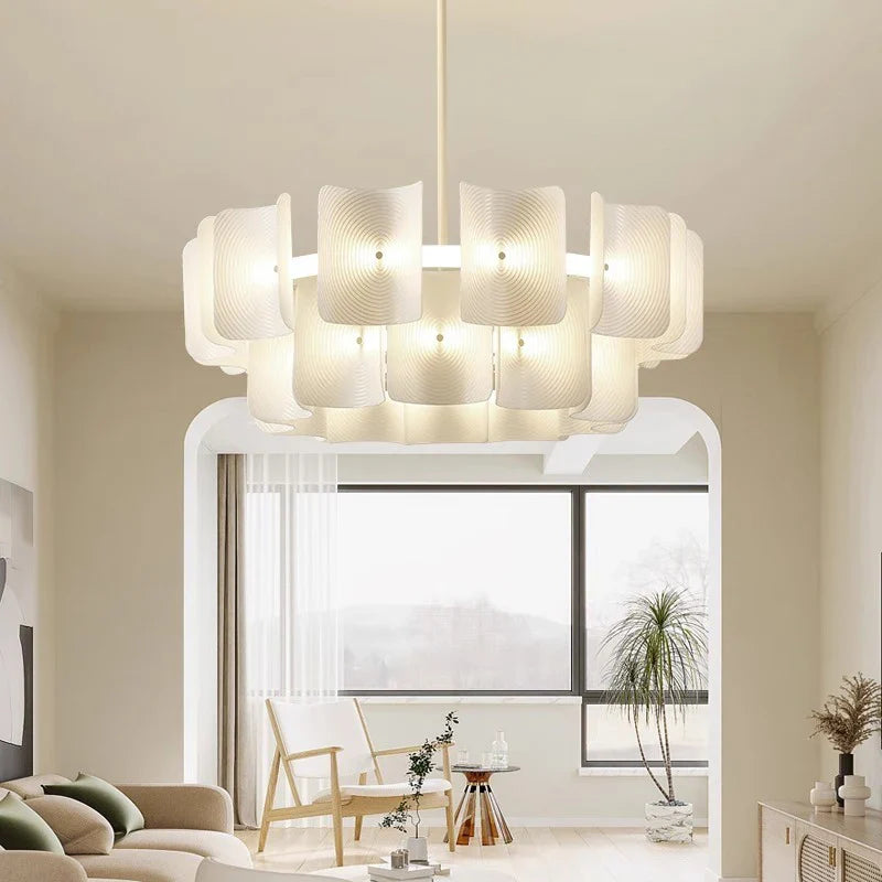 Afralia™ White Acrylic LED Large Chandelier Light for Bedroom and Living Room