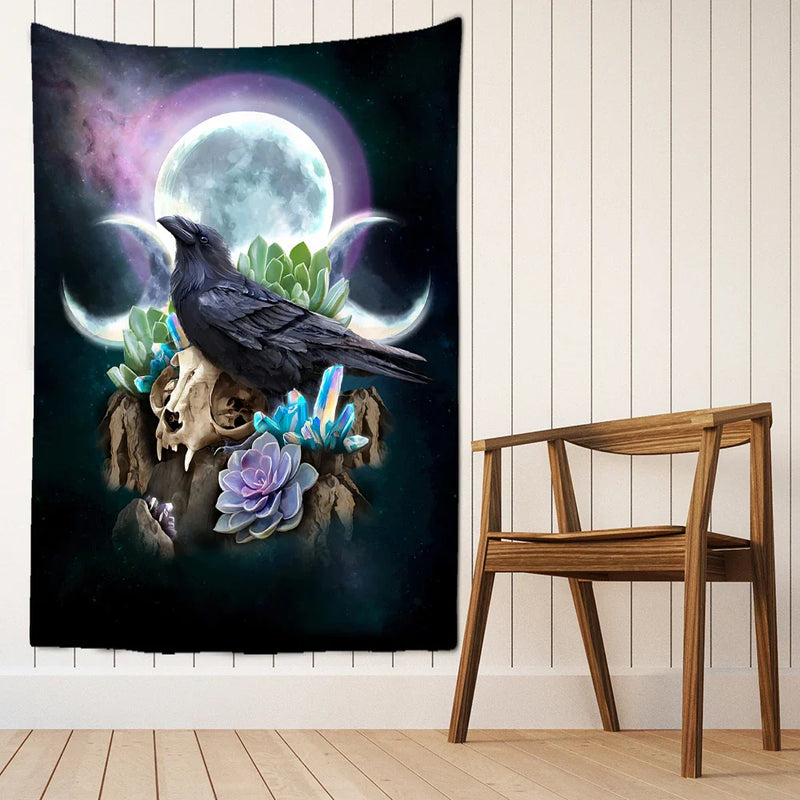 Afralia™ Condor Moon Universe Tapestry - Dark Starry Psychedelic Hippie Wall Hanging