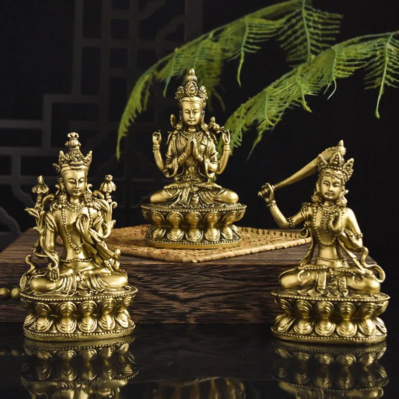 Afralia™ Golden Guanyin Resin Statue | Buddhist Avalokitesvara Decor Figure Buddhism Object