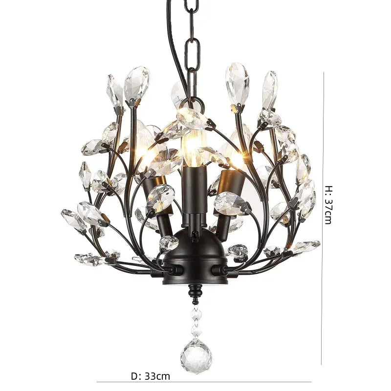 Afralia™ Retro Branch Black Crystal Chandelier, LED Pendant Light for Bedroom, Art Decor Lighting