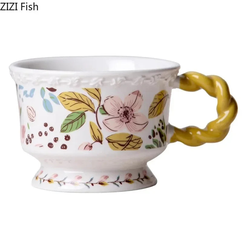 Floral Lace Ceramic Teacup Set - Afralia™