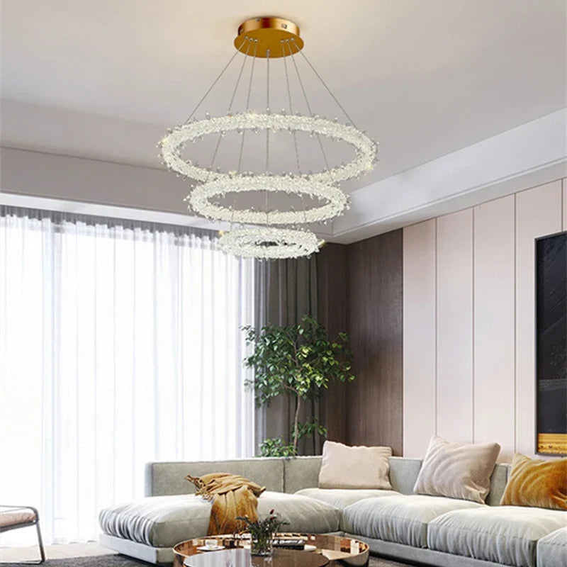 Afralia™ Nordic K9 Crystal Round LED Chandelier for Home, Hotel, & Office