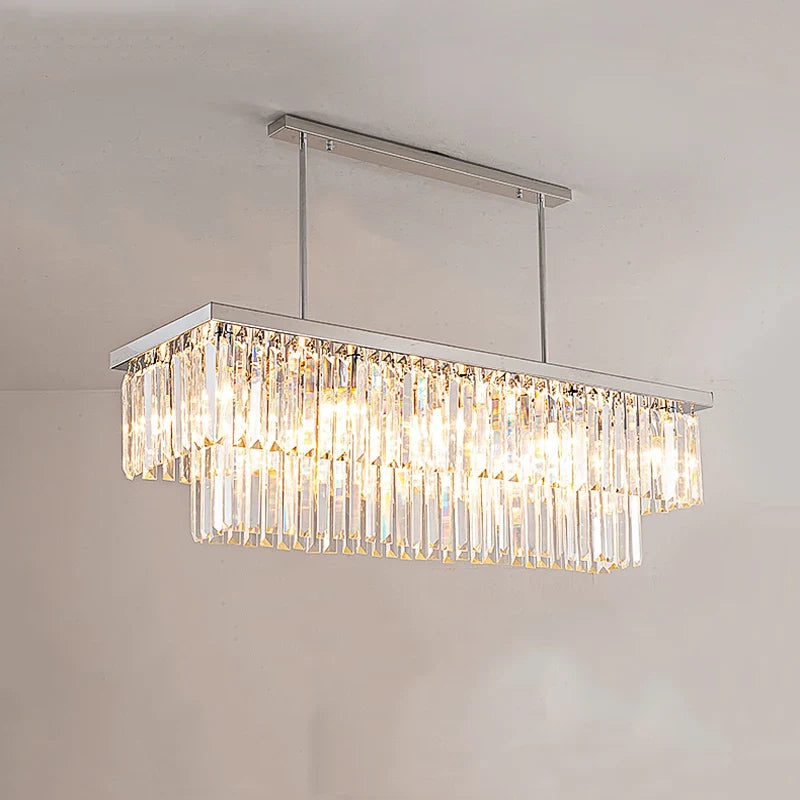 Afralia™ Silver Crystal Chandelier: Luxury LED Pendant for Dining Room & Kitchen Island