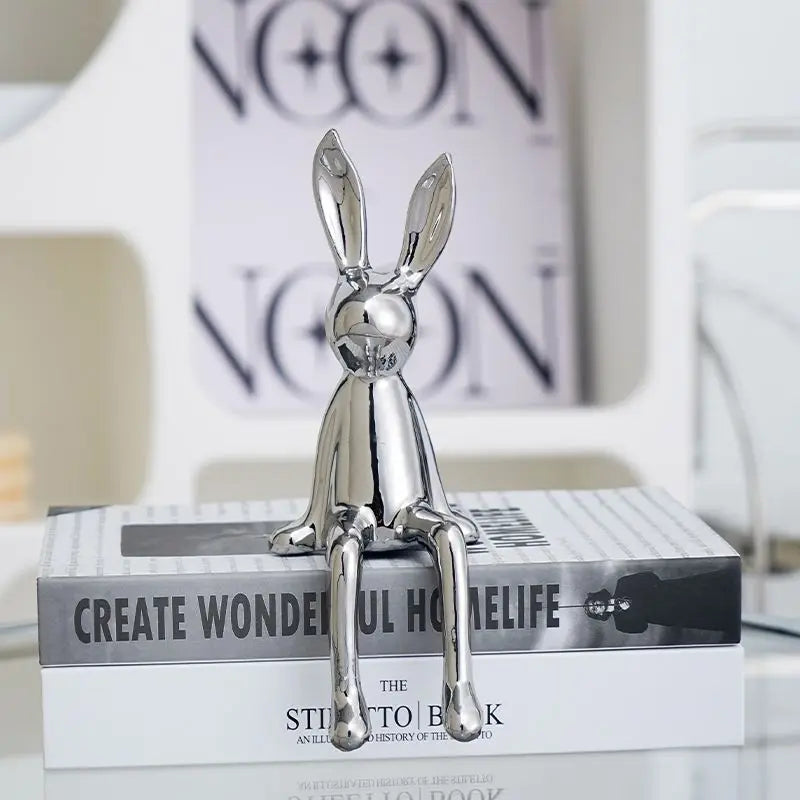 Afralia™ Sitting Rabbit Figurine: Electroplated Decorative Animal Sculpture for Easter Home Decor