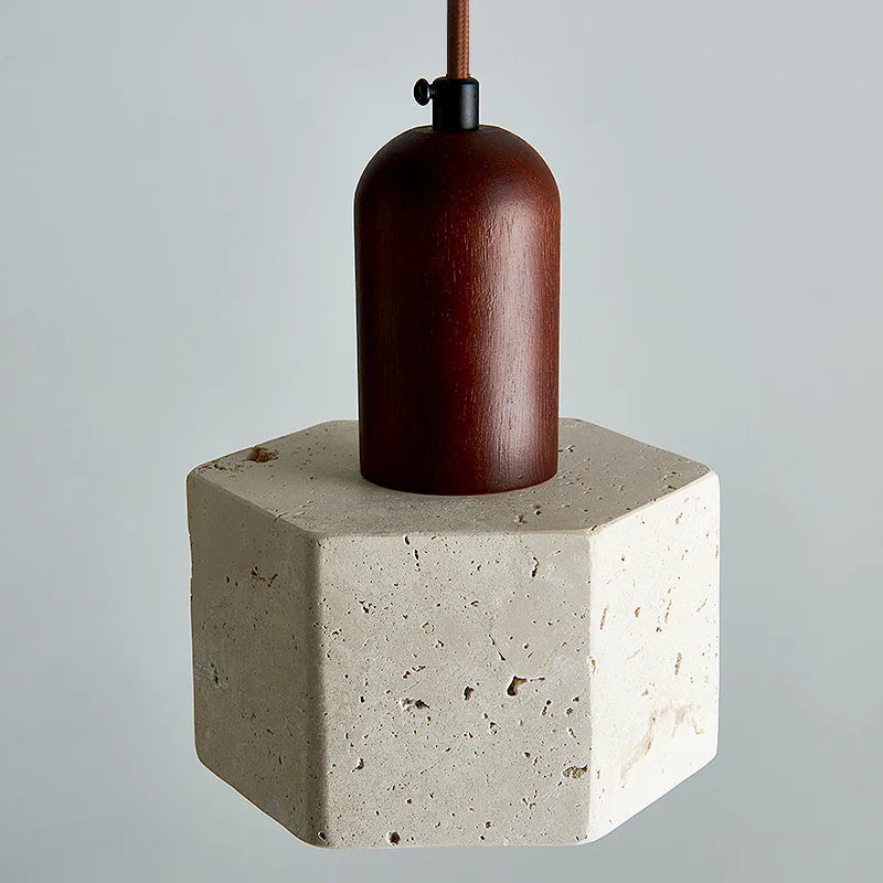 Afralia™ Yellow Travertine Wood Base LED Pendant Lights - Modern Adjustable Hanging Lamp