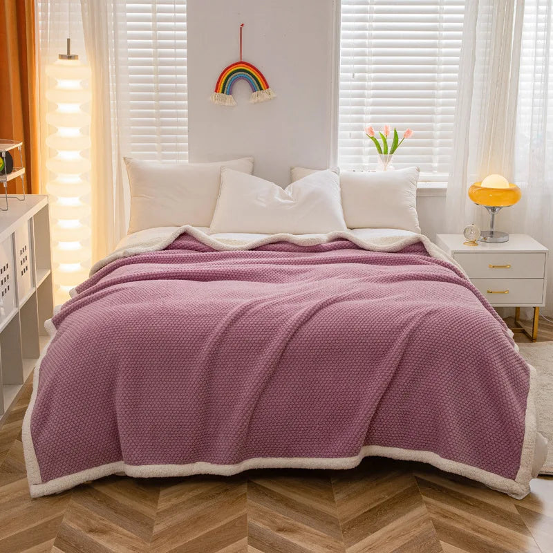 Afralia™ Rose Fleece Warm Blanket for Autumn Winter Beds - Thicken Imitation Lamb's Wool Blanket
