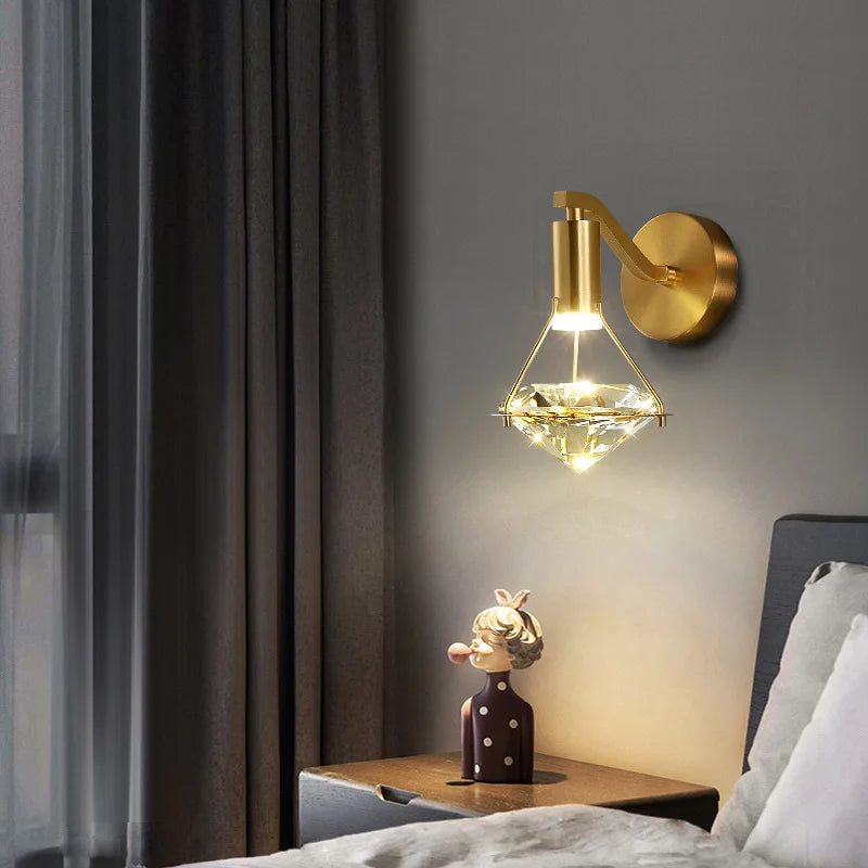 Afralia™ Crystal Diamond Wall Lamp: Modern Nordic Luxury Lighting for Bedroom & Living Room