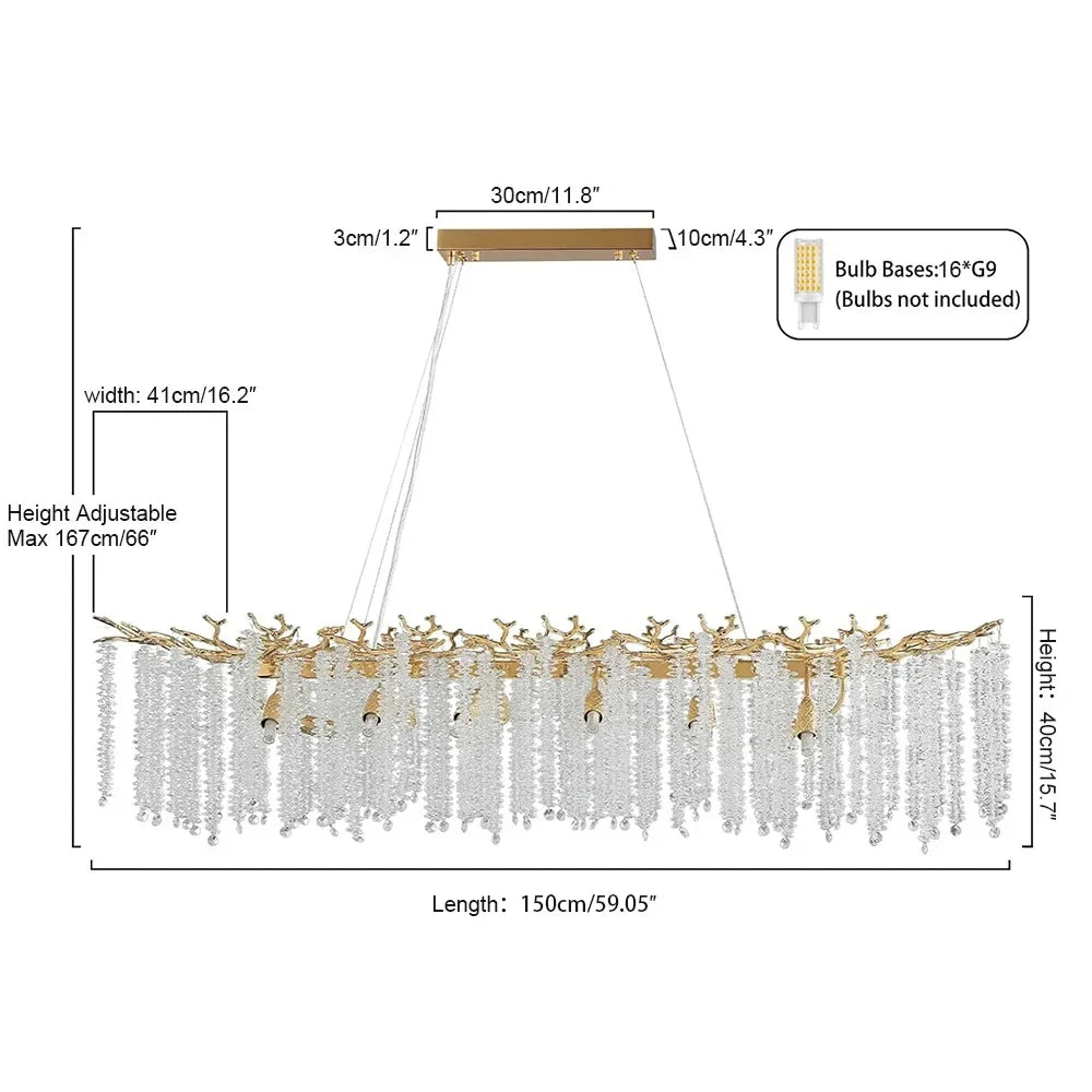 Afralia™ Gold Branch Crystal Chandelier for Bedroom Living Dining Room