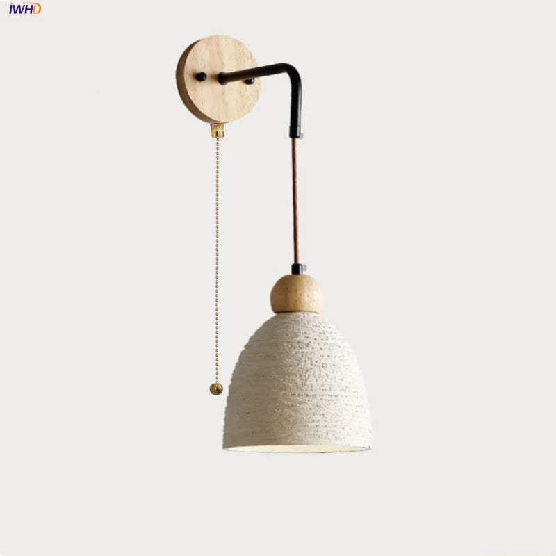 Afralia™ Modern Cement Lampshade LED Wall Lights with Pull Chain Switch - Adjustable Bedside Lamp