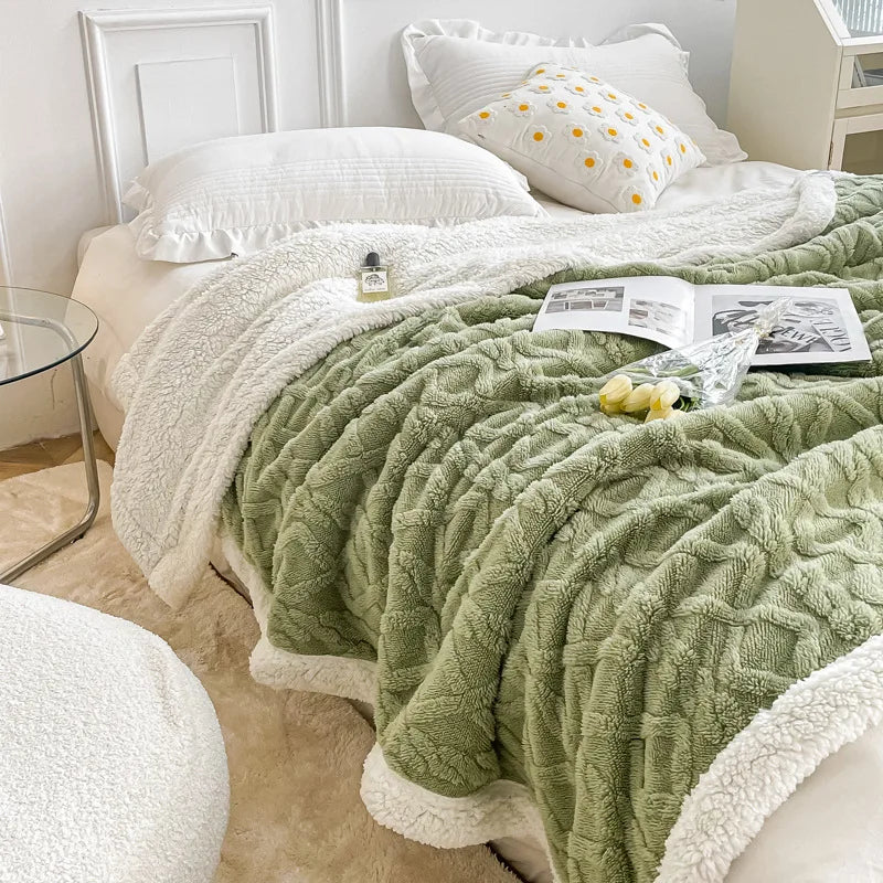 Afralia™ Nordic Big Lamb Fleece Jacquard Blanket for Autumn Winter Single Double Bed
