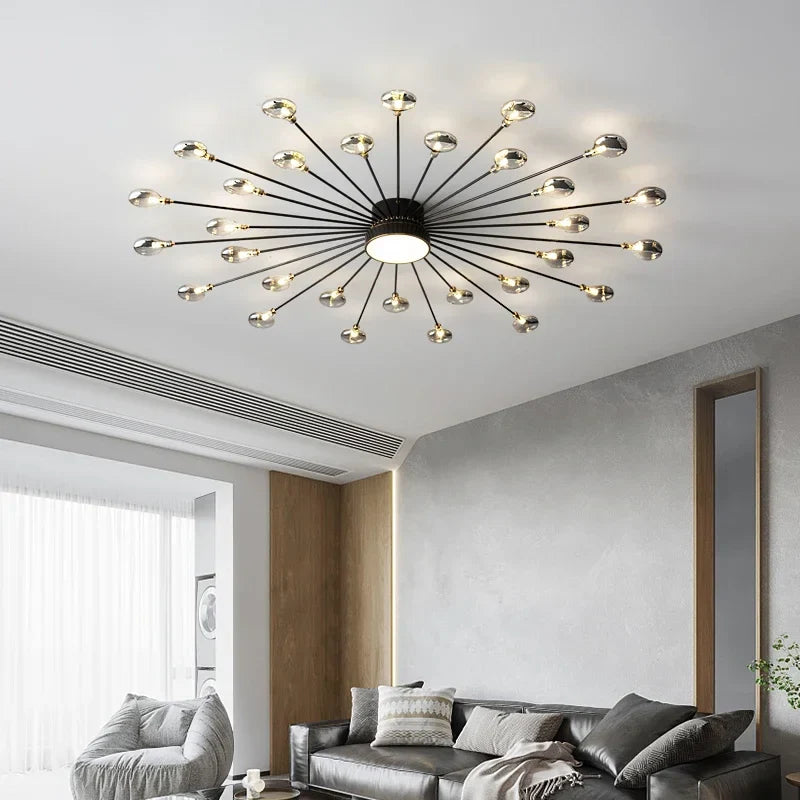 Afralia™ Copper Fireworks LED Ceiling Chandelier for Modern Bedroom and Living Room Decor