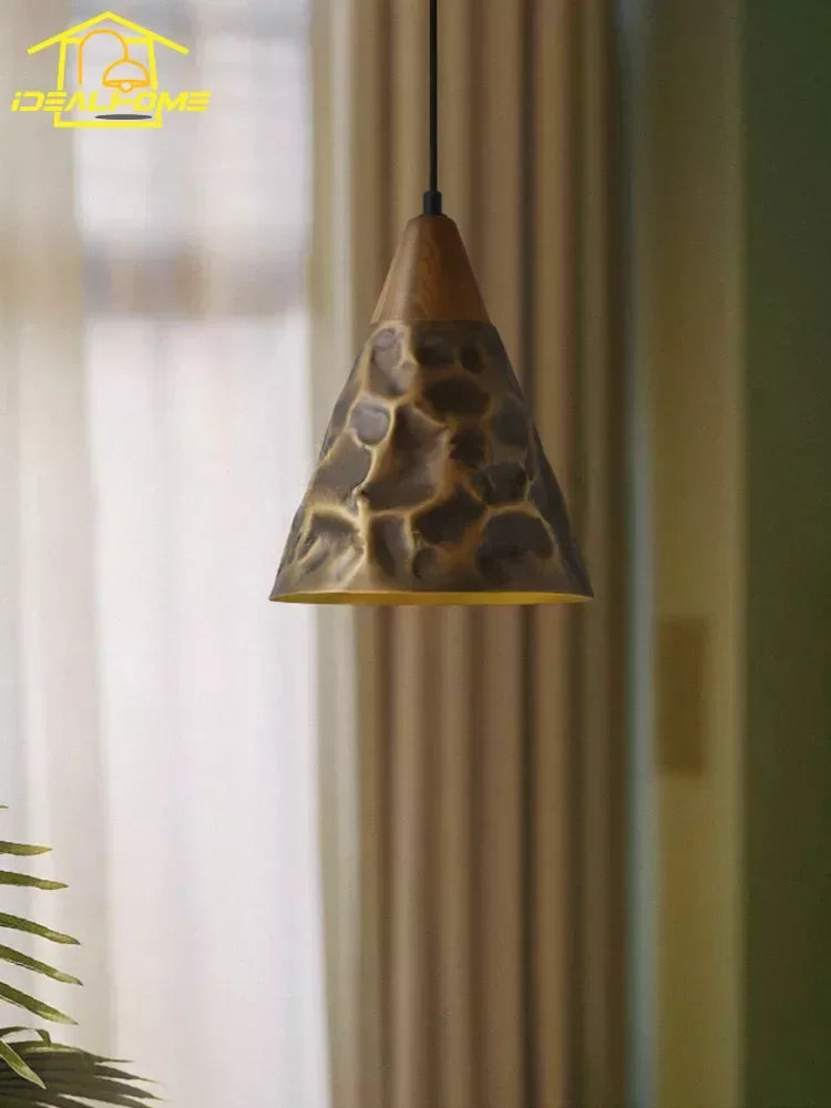 Afralia™ Vintage Walnut Copper Pendant Light LED E27 Fixture for Kitchen Dining Bedside