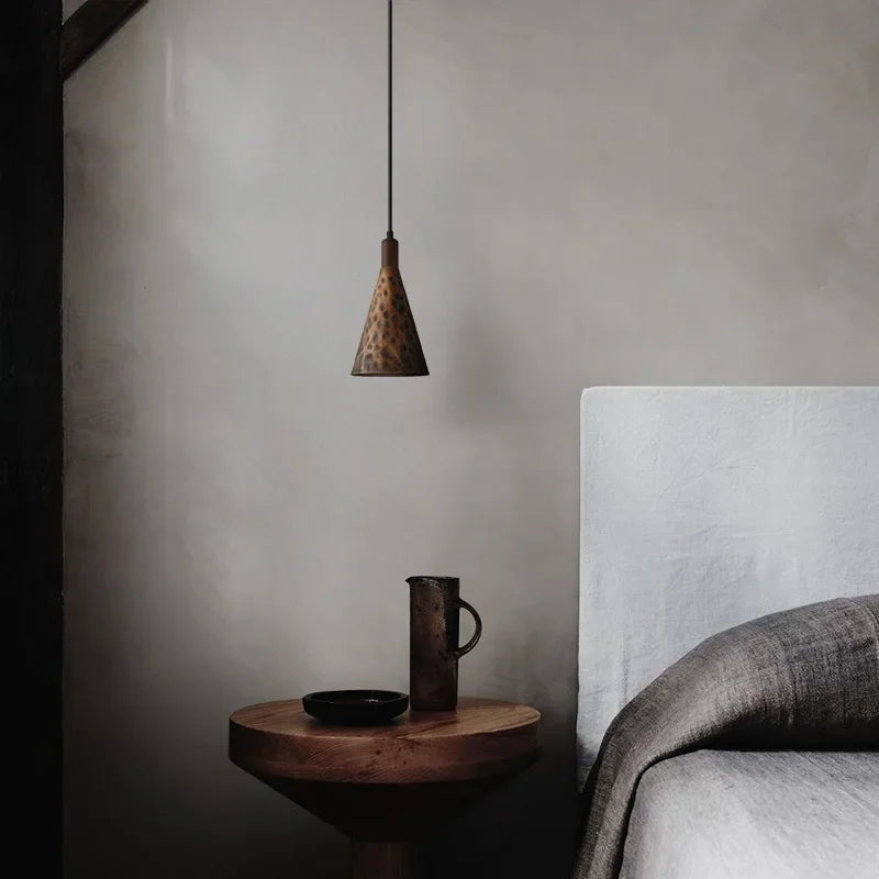 Afralia™ Vintage Walnut Copper Pendant Light for Kitchen Dining Room Bedside
