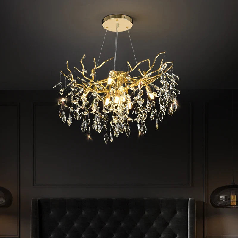 Afralia™ Luxury Gold Branch Crystal Chandelier for Modern Living Room and Home Hall