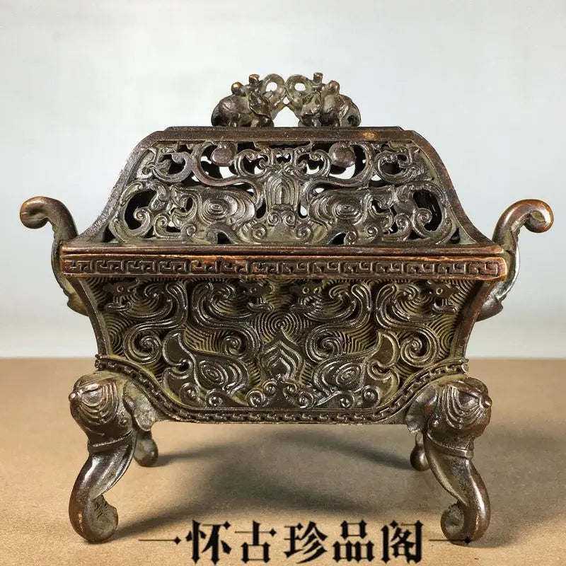 Afralia™ Copper Elephant Head Incense Burner with Lid - Retro Indoor Ornament
