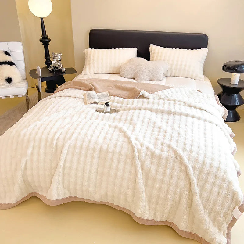 Afralia™ Cartoon Printed Faux Rabbit Plush Thick Blanket for Office Nap and Sofa Warmth