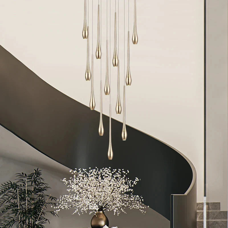 Afralia™ Gold-Plated LED Ceiling Chandelier for Staircase, Living Room, Kitchen, Attic
