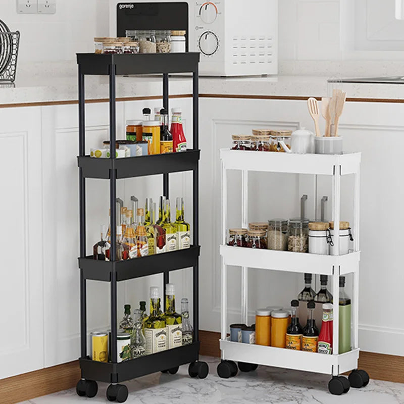 Afralia™ Slim Slide Storage Rack Shelf Organizer - Space Saving, 4-Layer Movable Stand