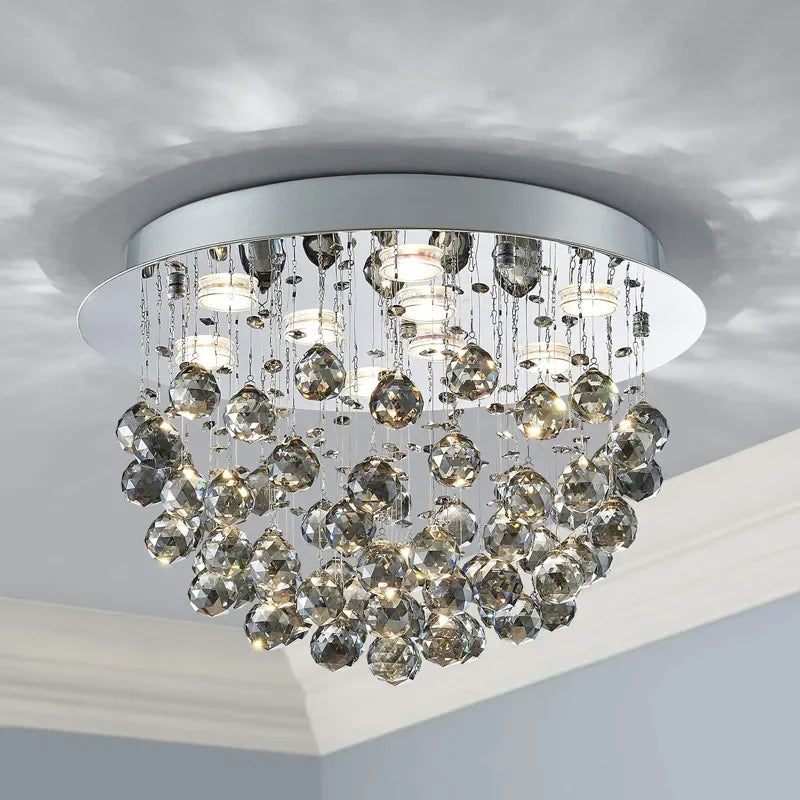 Afralia™ LED Crystal Ball Ceiling Chandelier | Modern Living Room Hanging Light