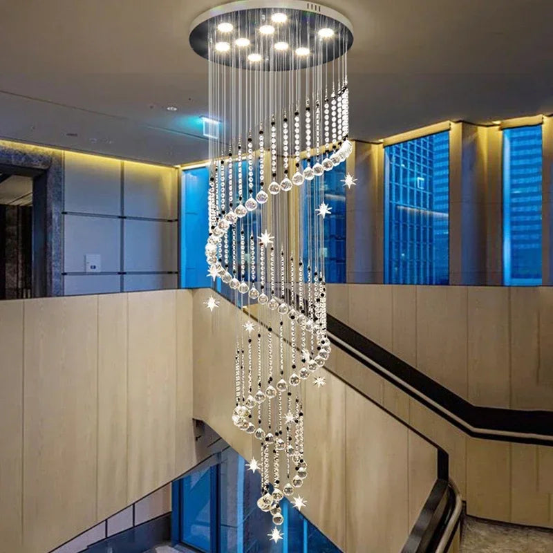 Afralia™ Crystal Spiral Staircase Chandelier for Home Decoration Living Room Loft Villa