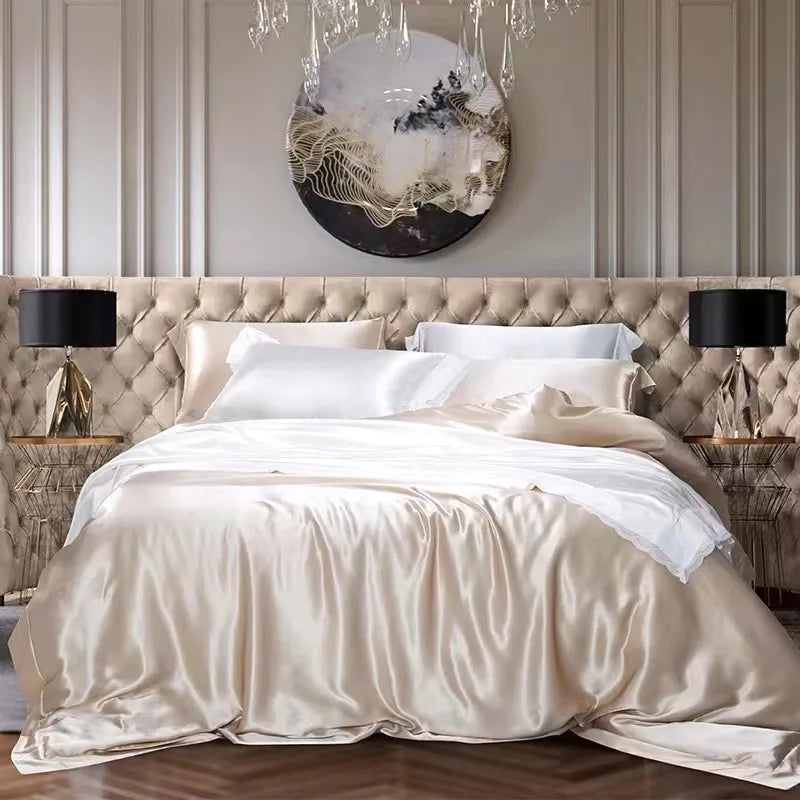 Afralia™ Silk Bedding Set: Mulberry Silk Duvet Set with Fitted Sheet, King or Queen Size