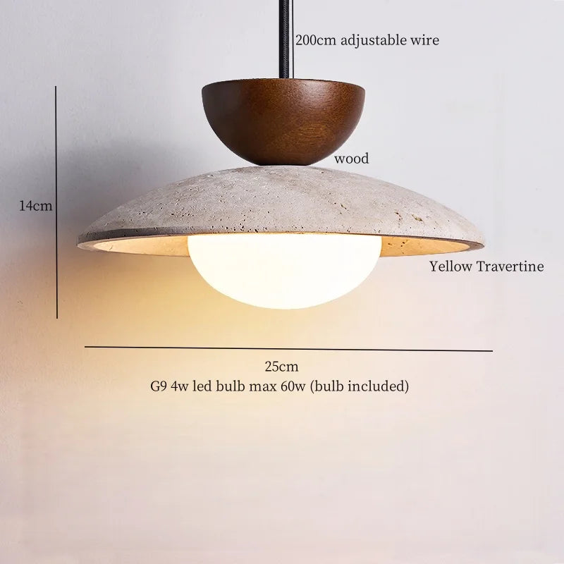 Afralia™ LED Hanging Pendant Light Mid-Century Modern Yellow Travertine Wood Living Room