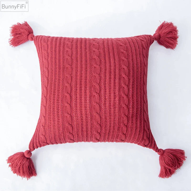 Afralia™ Knit Pillow Case 45x45cm Soft Decorative Cushion Cover Tassels Sofa Bed