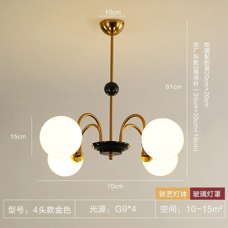 Afralia™ Vintage Iron Art Glass Chandelier LED Lighting Modern for Living/Dining/Bedroom