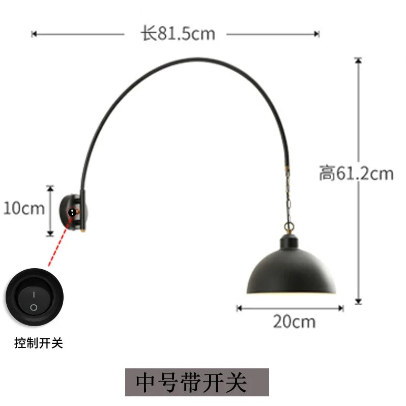 Afralia™ Rotatable Black Wall Lamp LED E27 Swing Arm Long Pole Industrial Design