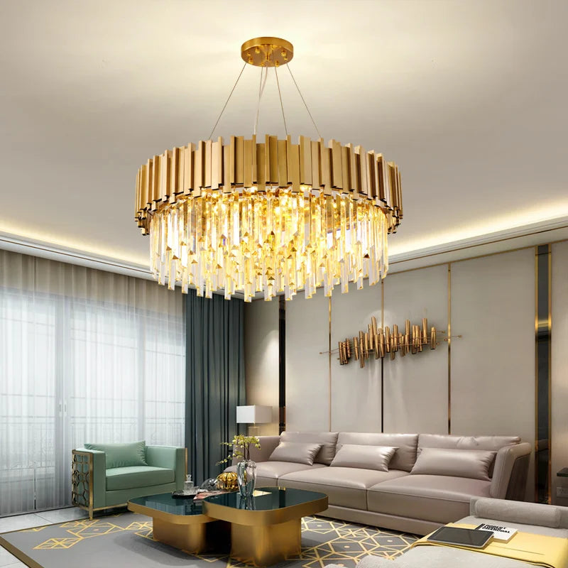 Afralia™ Stainless Steel Crystal Chandelier for Duplex Building, Hotel, Club and Living Room