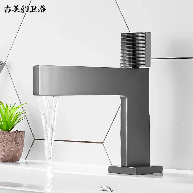 Afralia™ Copper Square Basin Mixer: Black/Chrome/Golden, Single Handle Hot/Cold Water Tap