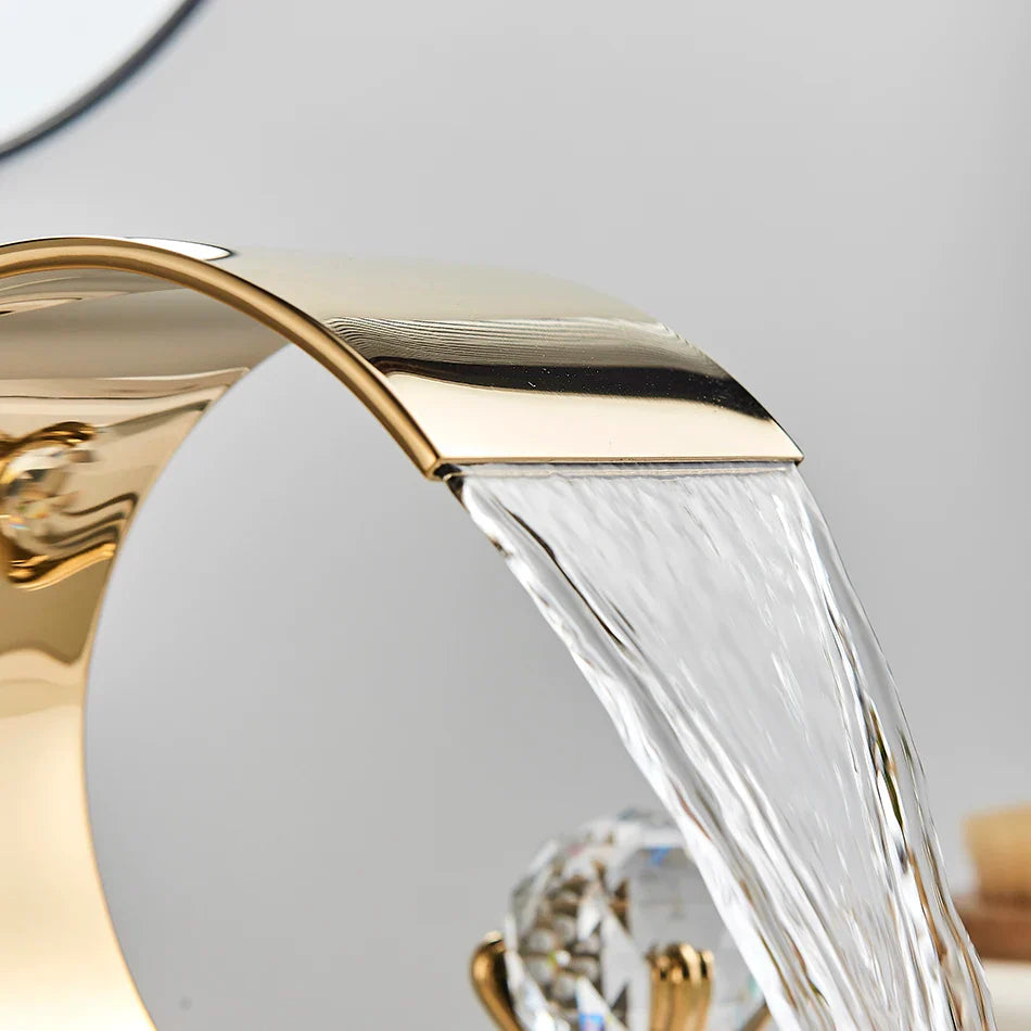 Afralia™ Crystal Waterfall Basin Faucet with Wide Spout for Bath Sink - Hot and Cold