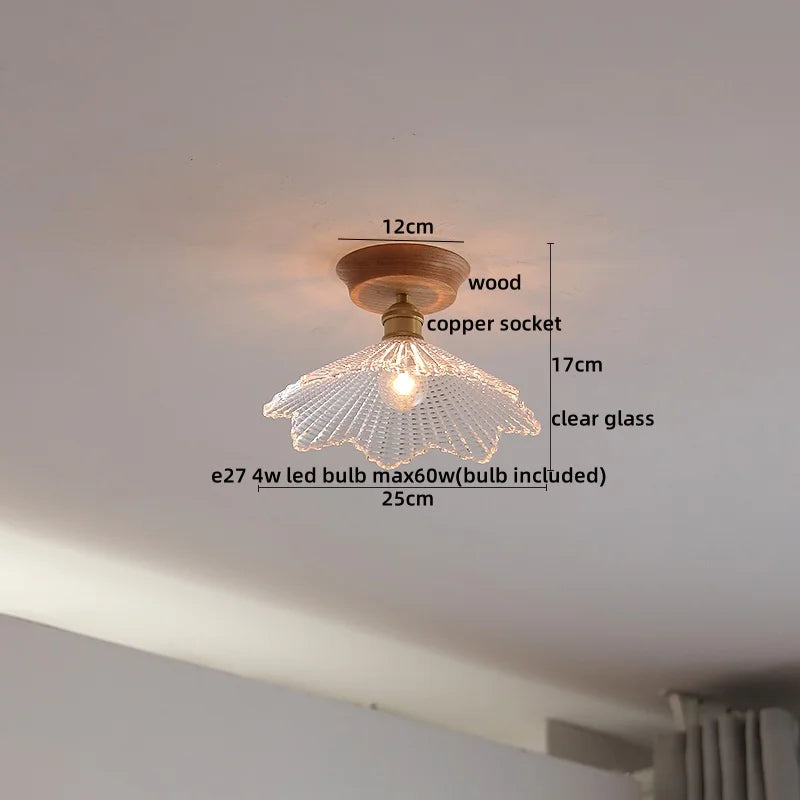 Afralia™ Glass Wood LED Ceiling Lamp for Home Lighting and Decoration