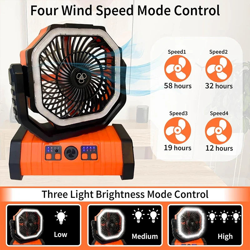 Afralia™ Portable Desk Fan with LED Light: Rechargeable and Quiet for Camping or Home