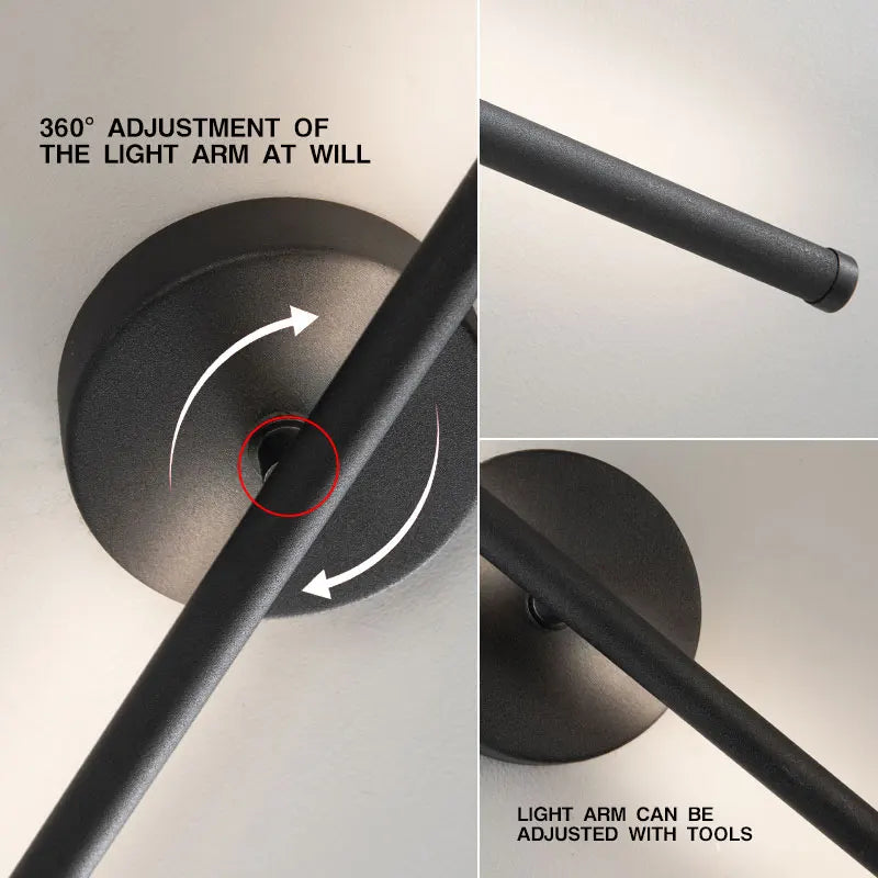 Afralia™ 360° Rotation LED Wall Lights for Sofa Background, Black Wall Sconce Fixtures